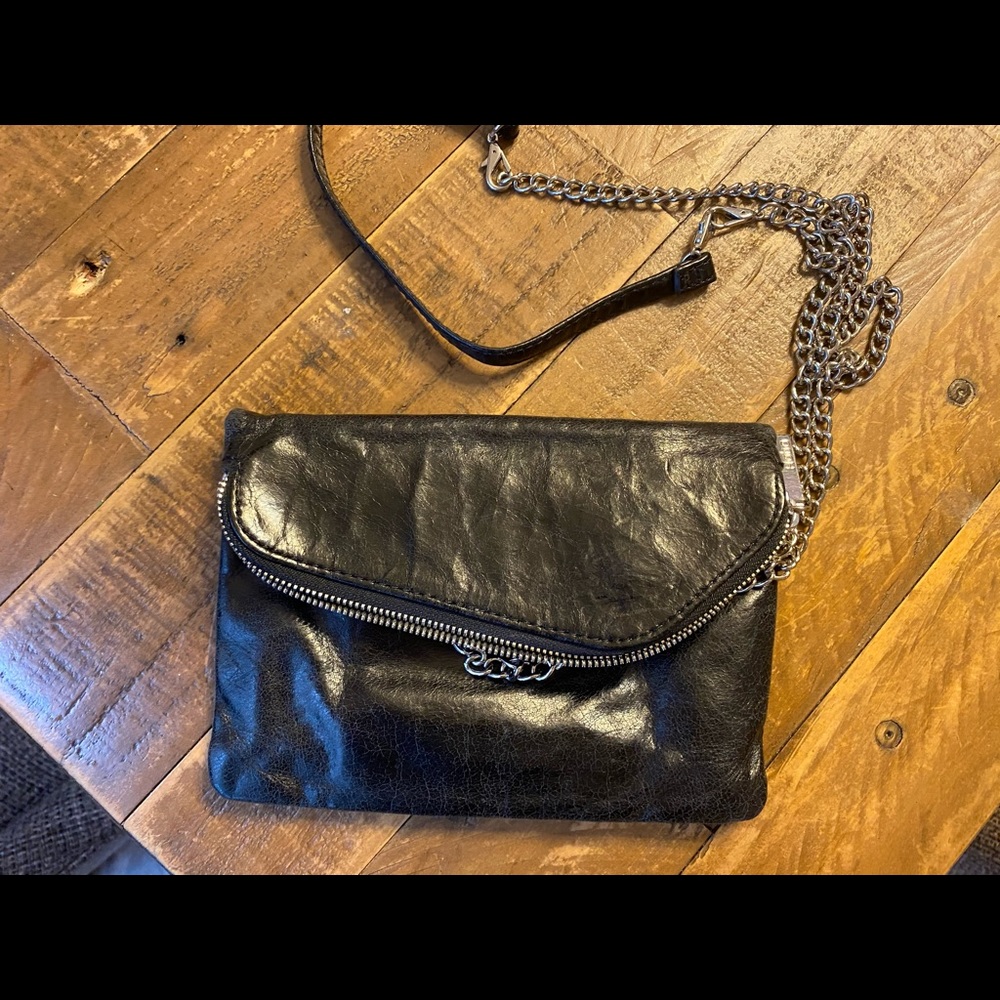 Hobo black leather crossbody wallet